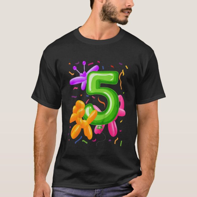 Kids 5th Birthday Balloon Animals Balloon Themed B T-Shirt (Front)