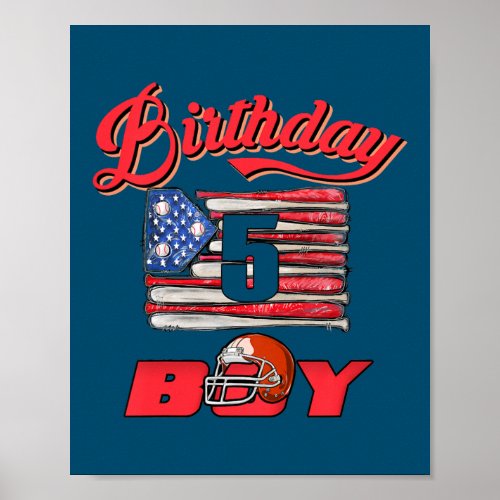 Kids 5th Birthday Baseball Player 5 Years Old Poster