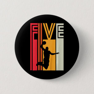 Kids 5th Birthday Basketball Lover Gift 5 Years Ol Button