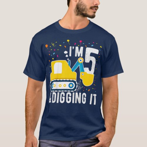 Kids 5th Birthday Boy 5 Year Old Construction T_Shirt