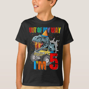 Kids 5th Birthday Boy Monster Truck Dinosaur Out O T-Shirt