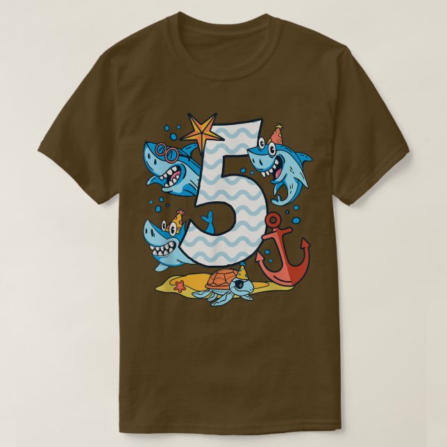 Kids 5th Birthday Boy Shark 5 Year Old Sharks Ocea T-Shirt (Design Front)