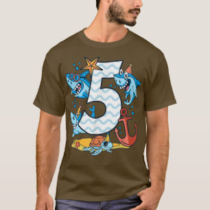 Kids 5th Birthday Boy Shark 5 Year Old Sharks Ocea T-Shirt