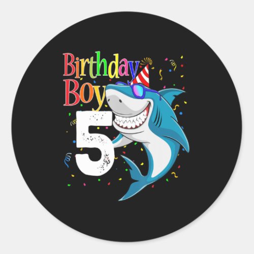 Kids 5th Birthday Boy Shark  Jaw_Some Five  Boys  Classic Round Sticker