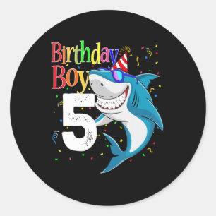 Kids 5th Birthday Boy Shark Jaw-Some Five Boys Classic Round Sticker