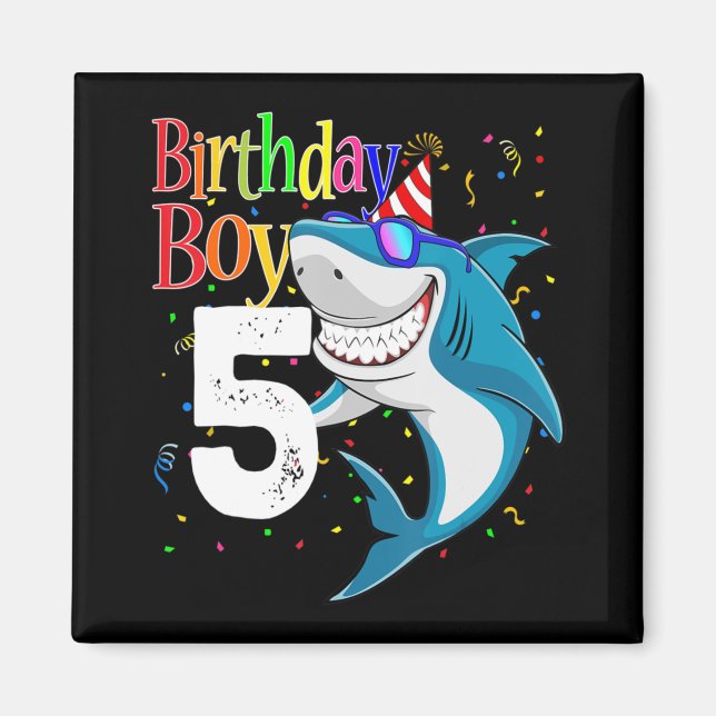 Kids 5th Birthday Boy Shark  Jaw-Some Five  Boys  Magnet (Front)
