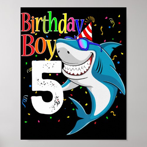 Kids 5th Birthday Boy Shark  Jaw_Some Five  Boys  Poster