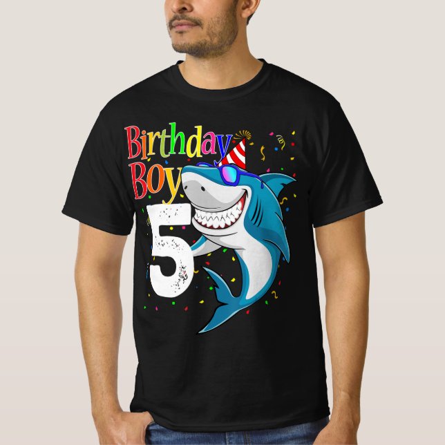Kids 5th Birthday Boy Shark  Jaw-Some Five  Boys  T-Shirt (Front)