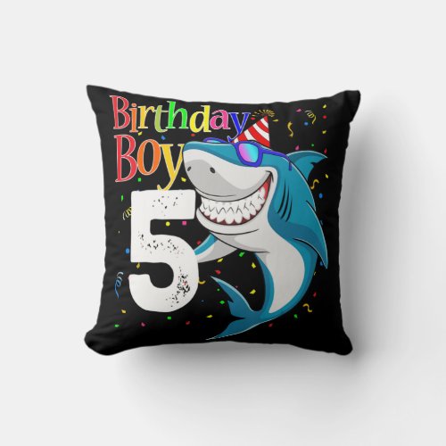 Kids 5th Birthday Boy Shark  Jaw_Some Five  Boys  Throw Pillow