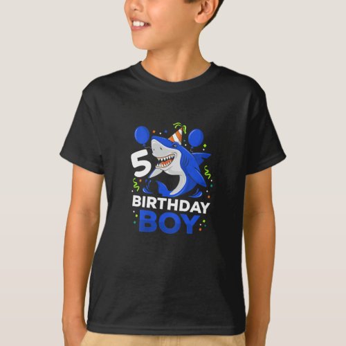 Kids 5th Birthday Boy Shark Ocean Theme Party 5  T_Shirt