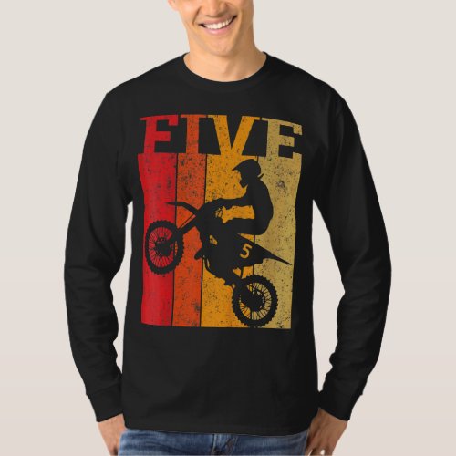 Kids 5th Birthday Boys 5 Five Dirt Bike Motocross  T_Shirt