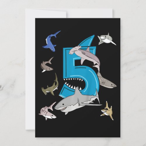 Kids 5th Birthday Boys Shark White Shark Invitation