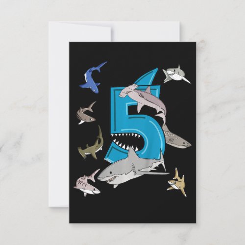 Kids 5th Birthday Boys Shark White Shark RSVP Card