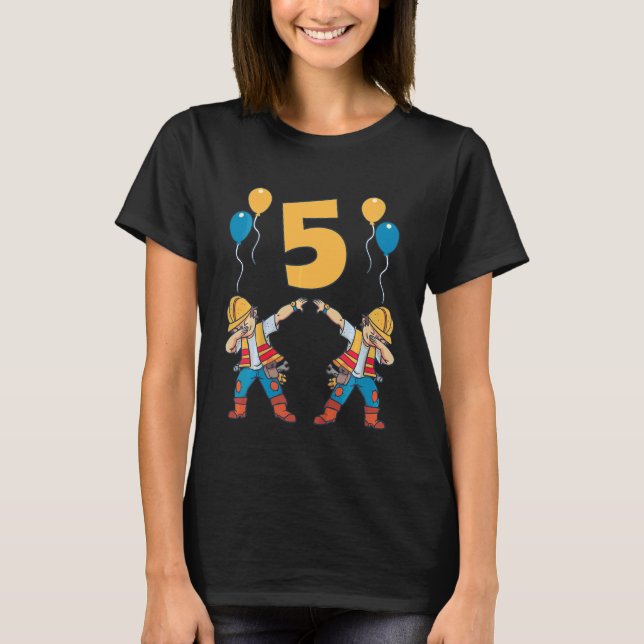Kids 5th Birthday Construction Worker Boys 5 Years T-Shirt (Front)