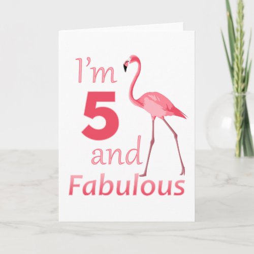 Kids 5th Birthday Cute Pink Flamingo Card