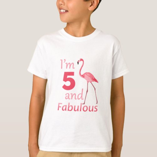 Kids 5th Birthday Cute Pink Flamingo T_Shirt