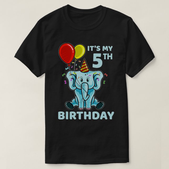 Kids 5th Birthday Elephant Its My 5th Bday Party  T-Shirt (Design Front)