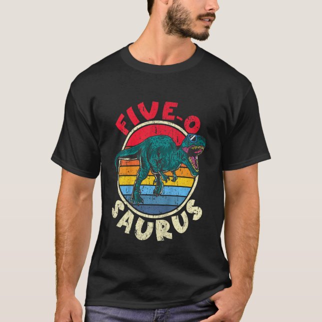 Kids 5th Birthday Five O Saurus Tyrannosaurus Rex  T-Shirt (Front)