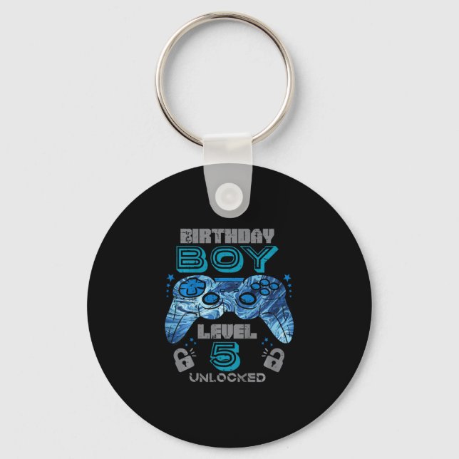 Kids 5th Birthday Gamer Level 5 Unlocked Video Gam Keychain (Front)