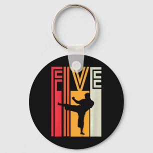 Kids 5th Birthday Gift Karate Retro Taekwondo Mart Keychain