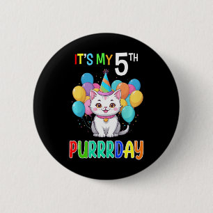 Kids 5th Birthday Girl Cat Shirt Fifth Bday Girl G Button