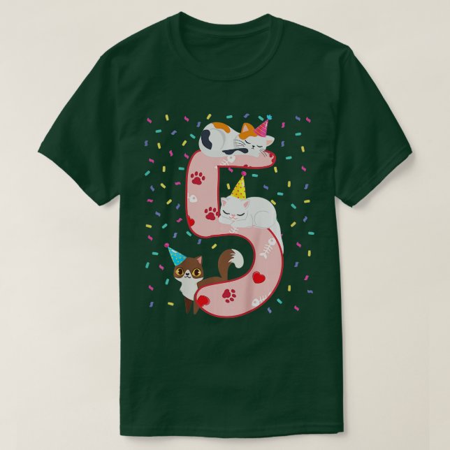 Kids 5th Birthday Girl cute Cat outfit 5 years old T-Shirt (Design Front)