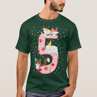 Kids 5th Birthday Girl cute Cat outfit 5 years old T-Shirt