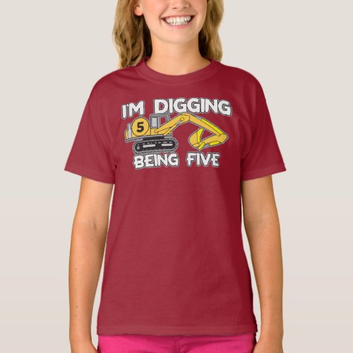 Kids 5th Birthday Im Digging Being Five T_Shirt