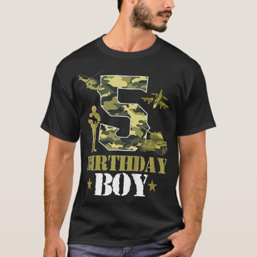 Kids 5th Birthday Military Themed Camo Boys 5 Yrs  T_Shirt