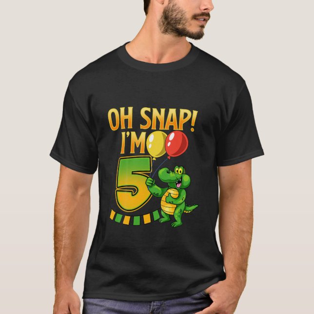 Kids 5Th Birthday "Oh Snap!" Funny Croc Turning 5 T-Shirt (Front)