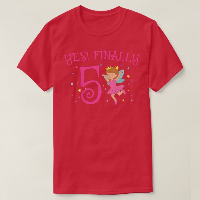 Kids 5th Birthday Party Cake Fairy Tale Girl Princ T-Shirt (Design Front)