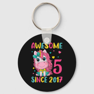 Kids 5th Birthday Party Unicorn Girl 5 Years Old B Keychain