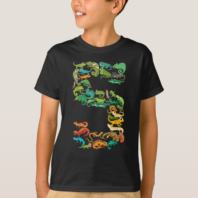 Kids 5th Birthday Reptiles Lizards Themed 5 Year  T-Shirt (Front)