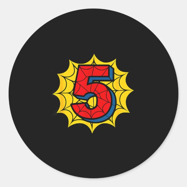 Kids 5th Birthday Sder Theme Party 5 Year Old Boys Classic Round Sticker (Front)