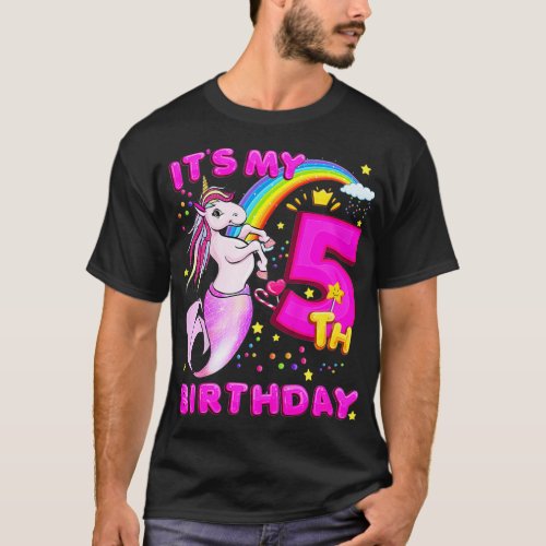 Kids 5th Birthday Unicorn Mermicorn Mermaid For T_Shirt