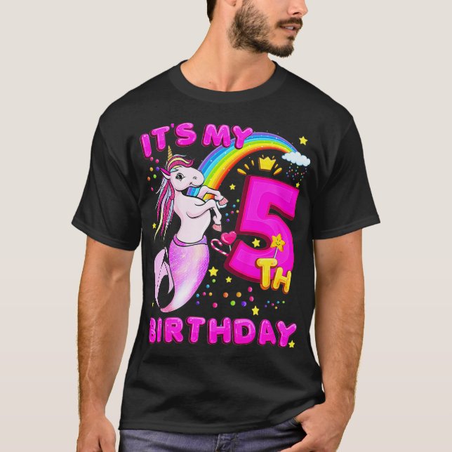 Kids 5th Birthday Unicorn Mermicorn Mermaid For T-Shirt (Front)