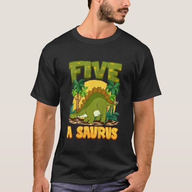 Kids 5th Brithday Five Year Old Dinosaur Stegosaur T-Shirt (Front)