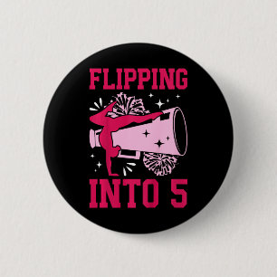 Kids 5th Cheer Birthday Party Five Year Old Cheerl Button