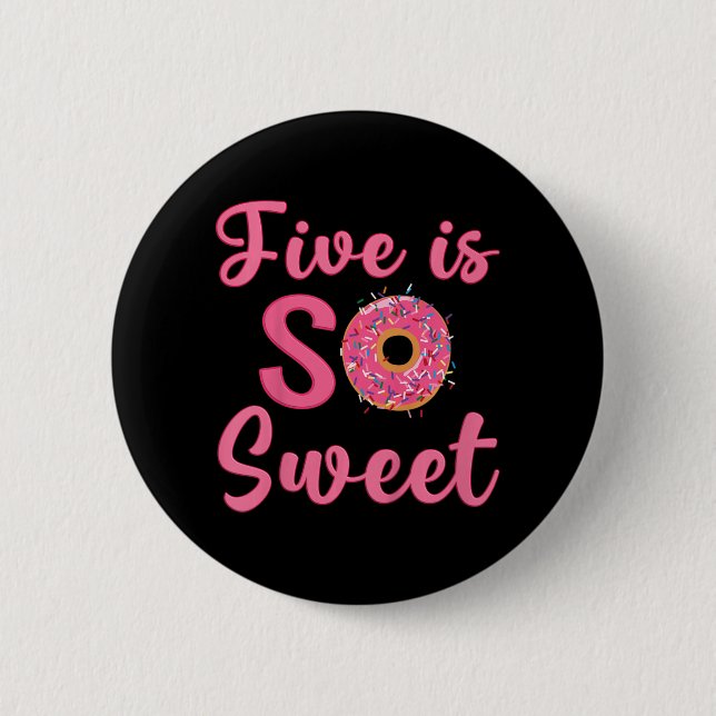 Kids 5th Donut Birthday Party Five Year Old Sweet  Button (Front)