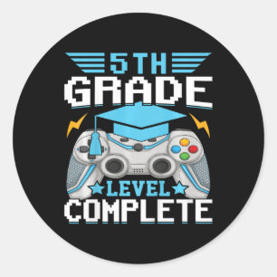 Kids 5th Grade Level Complete Gamer Class Of 2024 Classic Round Sticker