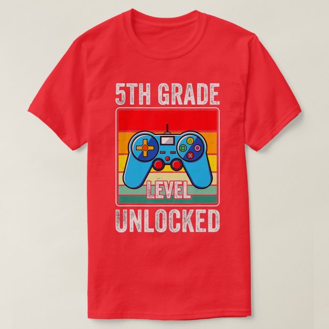 Kids 5th Grade Level Unlocked Back To School Video T-Shirt (Design Front)