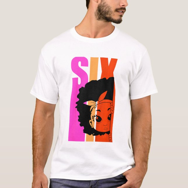 Kids 6 Today Black Girl Queen Retro 6th Afro Hair  T-Shirt (Front)