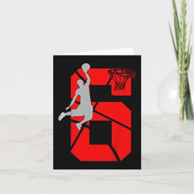 Kids 6 Year Old 6th Basketball Birthday PartyTheme Card (Front)