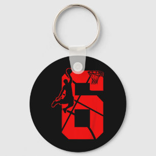 Kids 6 Year Old 6th Basketball Birthday PartyTheme Keychain