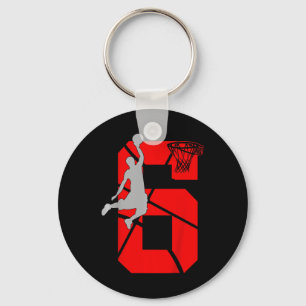 Kids 6 Year Old 6th Basketball Birthday PartyTheme Keychain