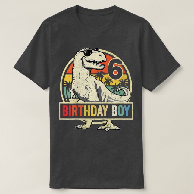 Kids 6 Year Old  6th Birthday Boy  Rex Dinosaur  T-Shirt (Design Front)
