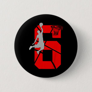 Kids 6 Year Old 6th Bysketbyll Birthday Partytheme Button