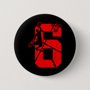 Kids 6 Year Old 6th Bysketbyll Birthday Partytheme Button