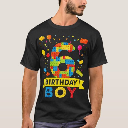 Kids 6 Year Old Building Blocks 6th Birthday Boy  T_Shirt