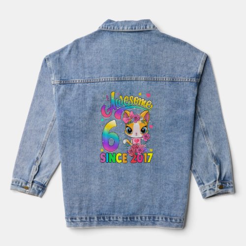 Kids 6 Year Old Cat Awesome Since 2017 Cat 6th Bir Denim Jacket